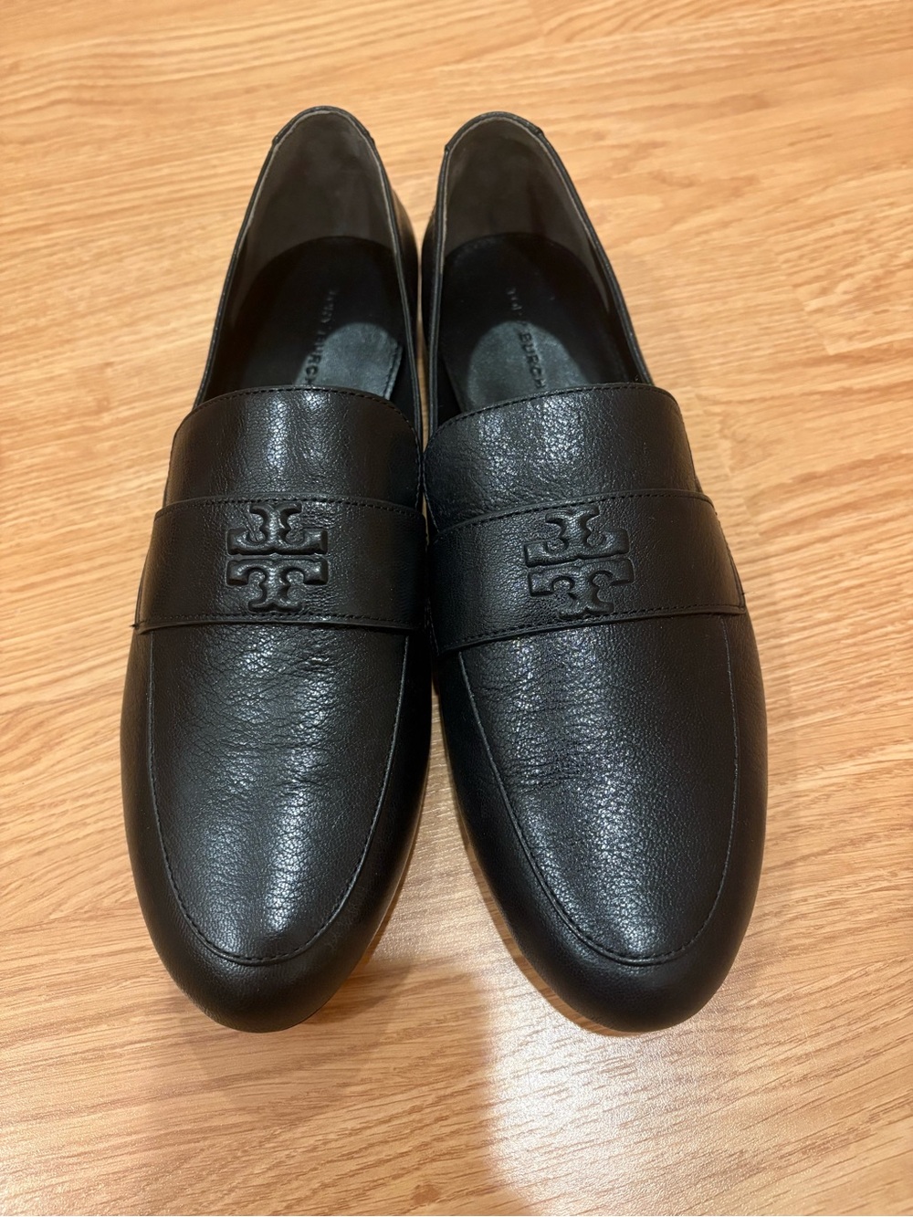 Tory Burch Black Leather Logo Penny Loafers